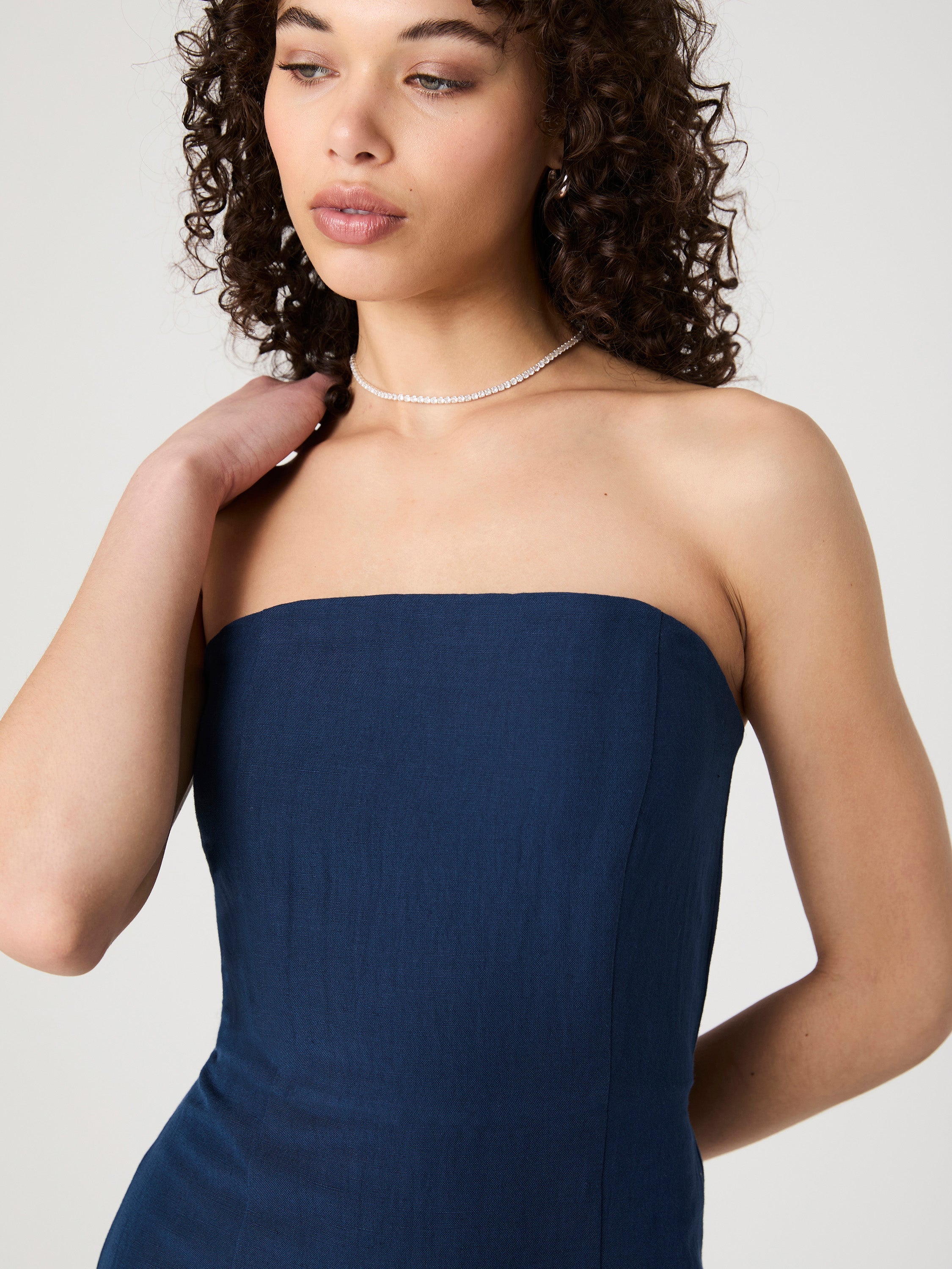 Birdie Linen Strapless Mini Dress