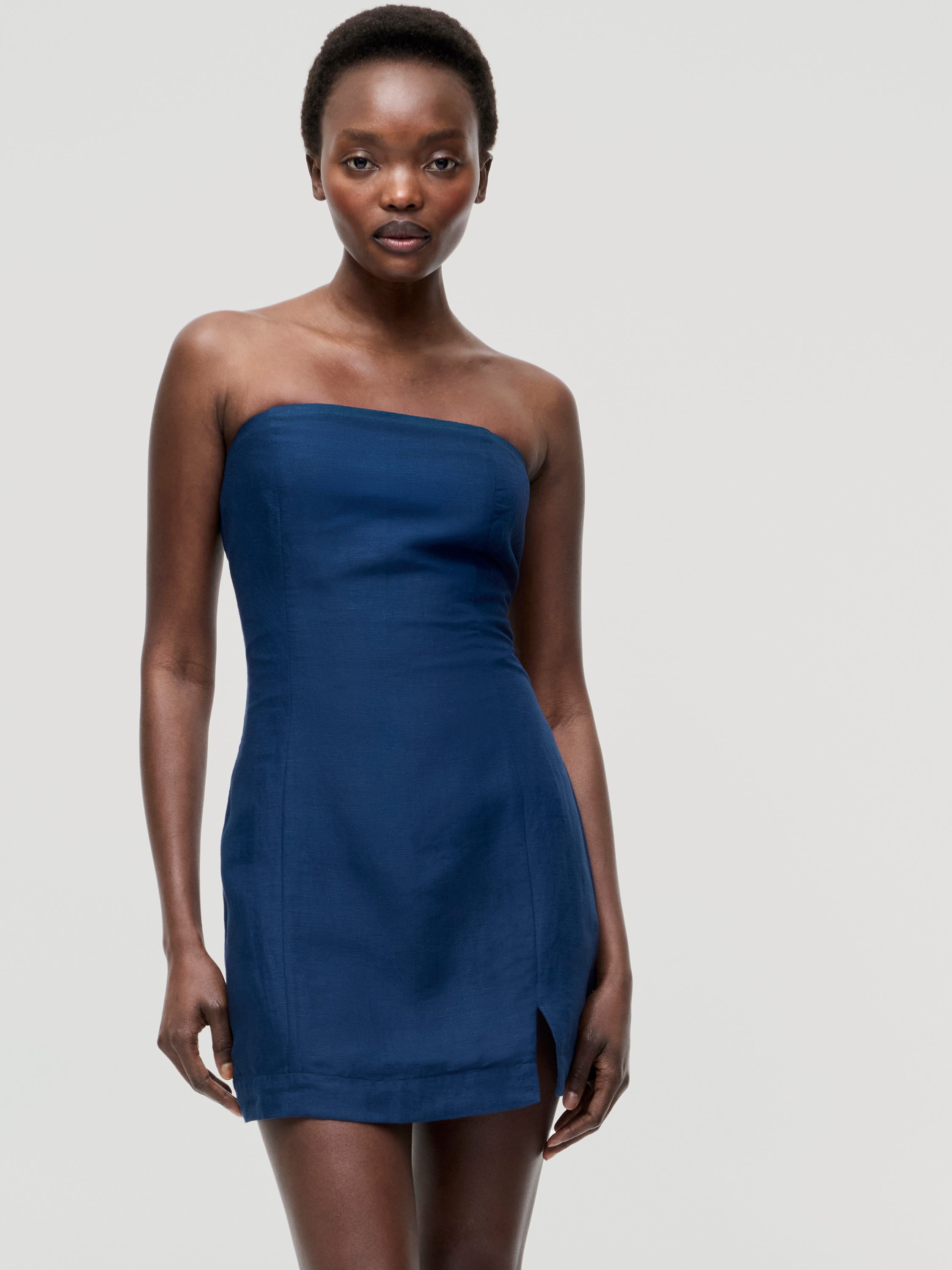 Birdie Linen Strapless Mini Dress